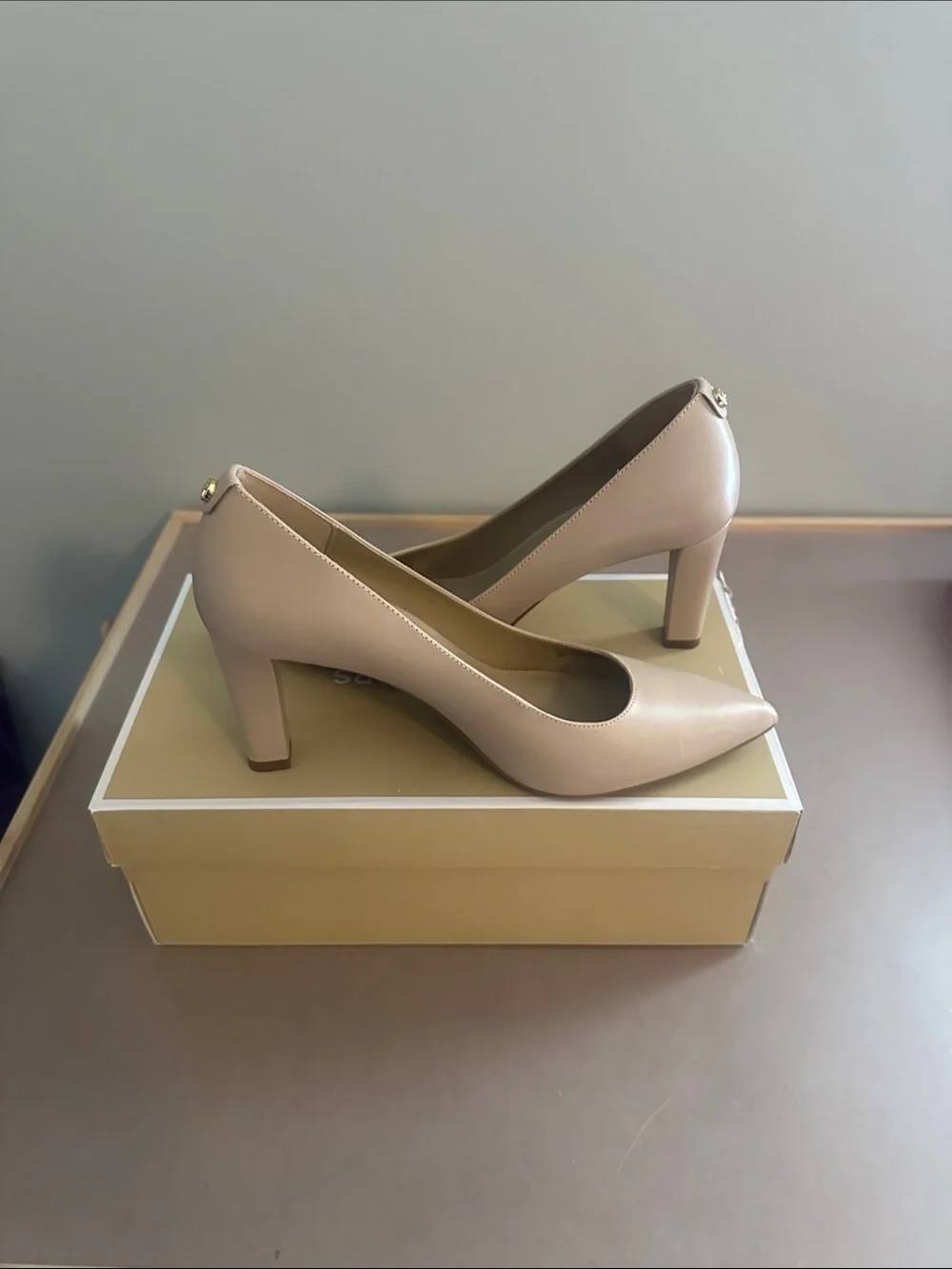 Michael Kors Beige Pointed-Toe Mid Heel Pumps